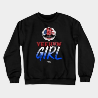 Yeehaw Girl with Red & Black Cowgirl Boots and American Flag Concho Crewneck Sweatshirt